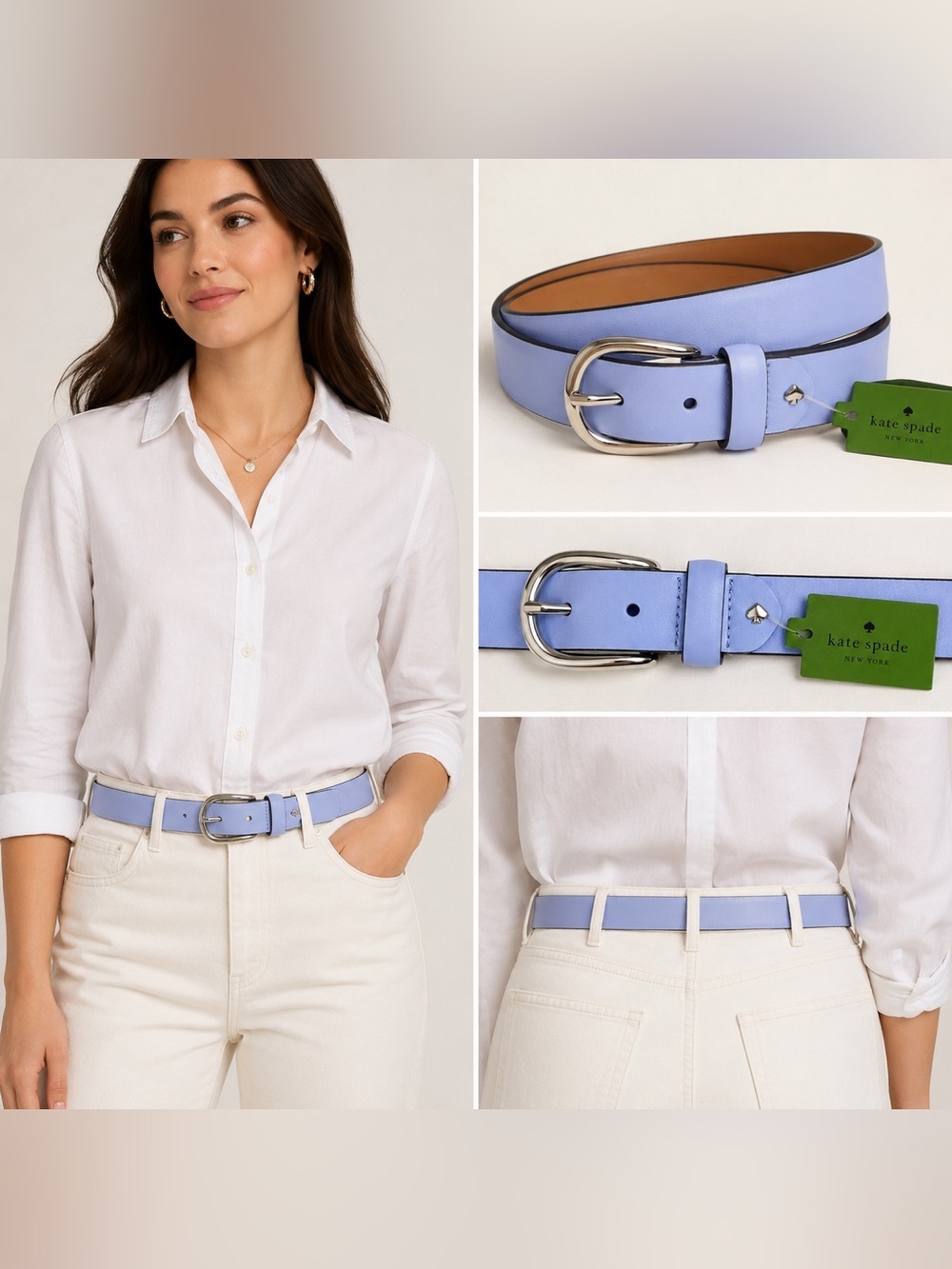 Kate Spade New York Periwinkle Blue Leather Belt Silver Buckle Size Large NWT